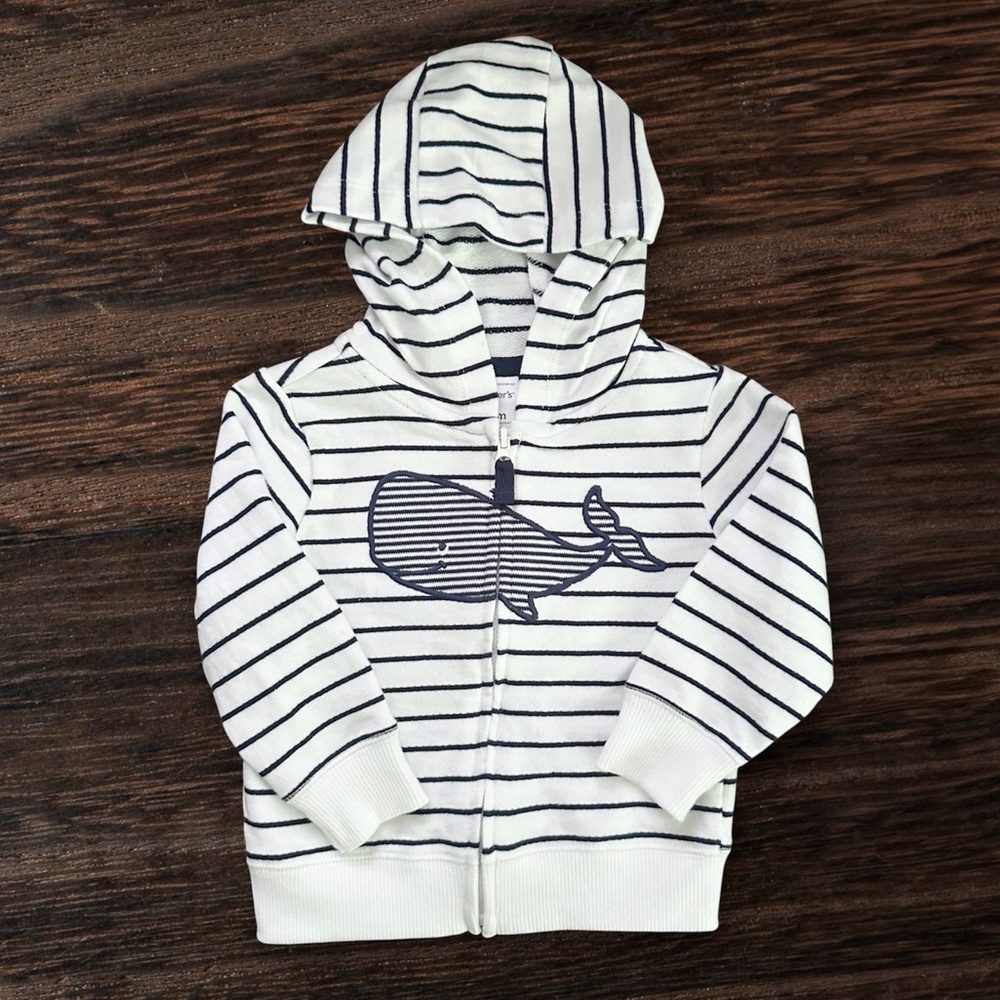 Carter’s Whale Zip Hoodie 9 Months Baby EUC